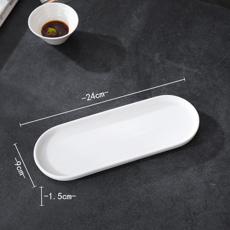 Japanese White Rectangular Ceramic Plate for Sushi or Desserts