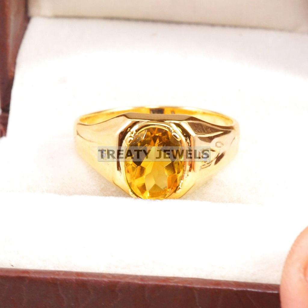 Bague Plaqué Or Argent Sterling 925 Coupe Ovale Citrine Pour Homme #A961 JL375669276981