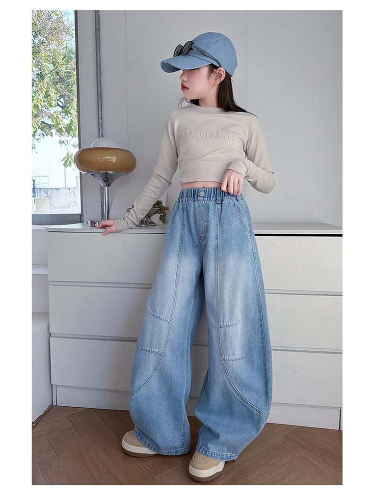 2026 Girls' Straight Leg Solid Color Jeans for Kids