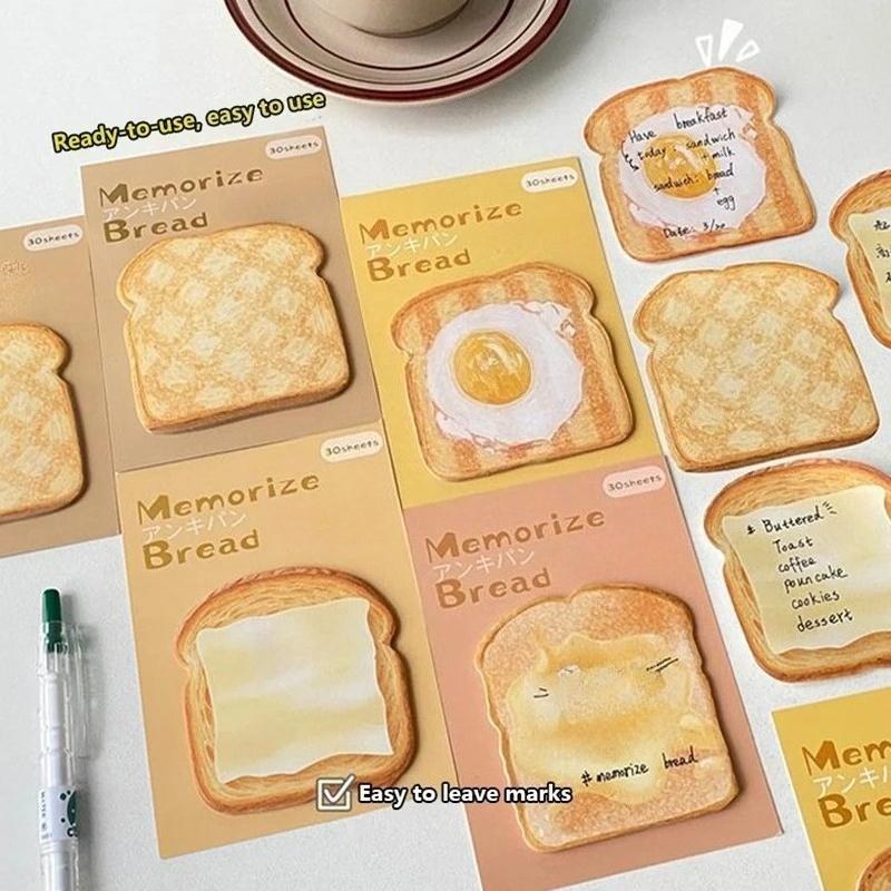 30 Stück einzigartiges Toast-Design selbstklebendes Haftnotizpapier für bequemes Nachrichtenschreiben Studienbedarf mit selbstklebendem Haftnotizblock