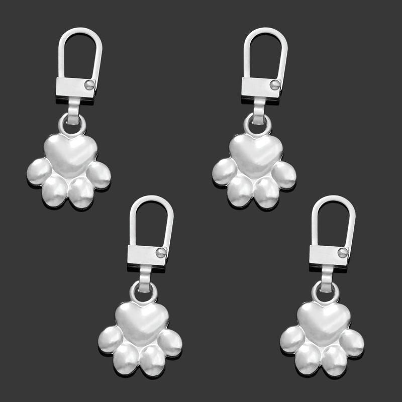4pcs Cat Paw Metal Zipper Pulls Removable for Clothing Luggage Parka Replacement Zipper Head Pendant Repair Tool