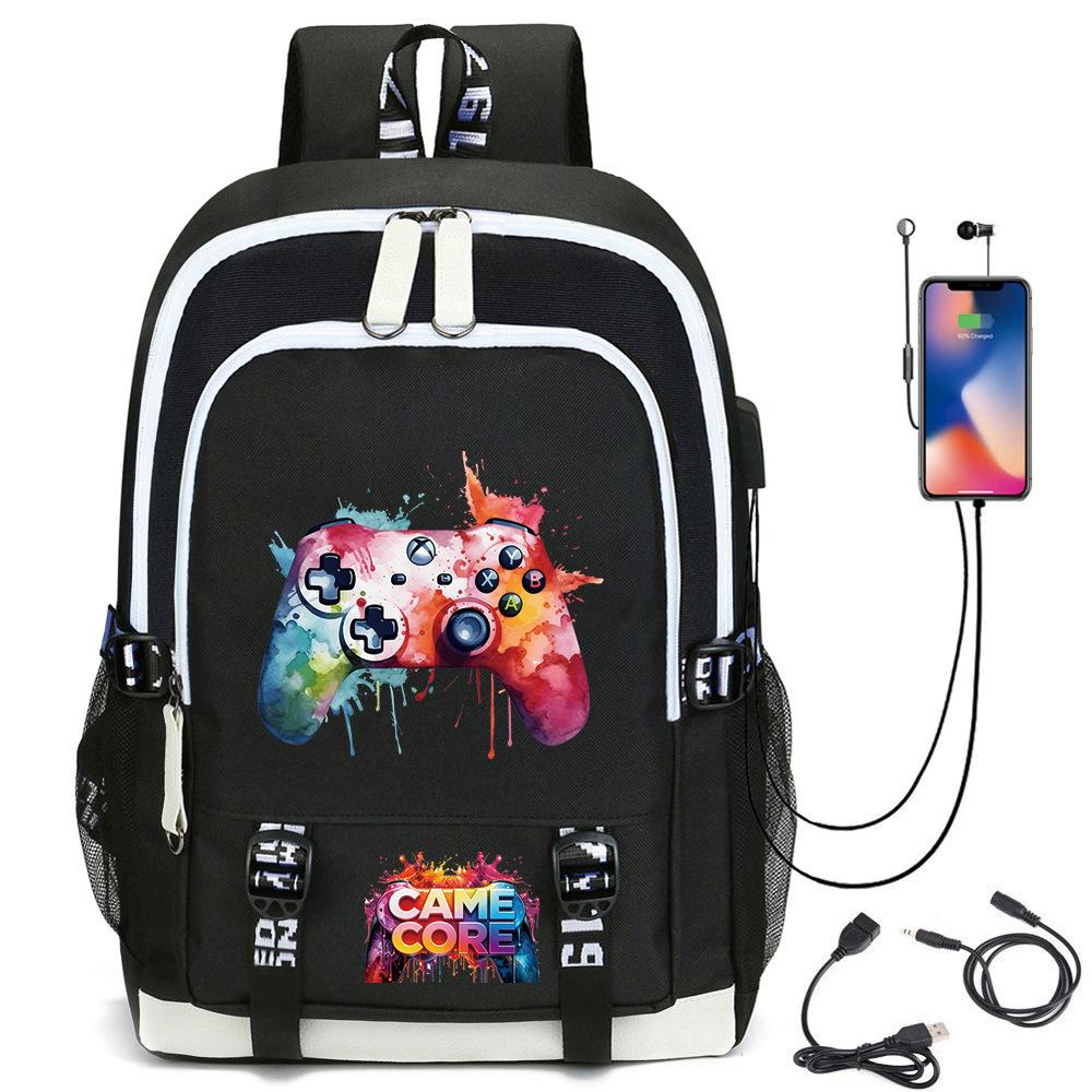 Digital Printing Gamepad Pattern Backpack Cartoon Elementary School Bag Large Capacity Usb Backpack