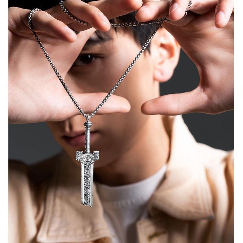 JMXD-Remnant Sword Pendant Men's Retro Necklace Prayer Silver Pendant Personality Domineering, Gift