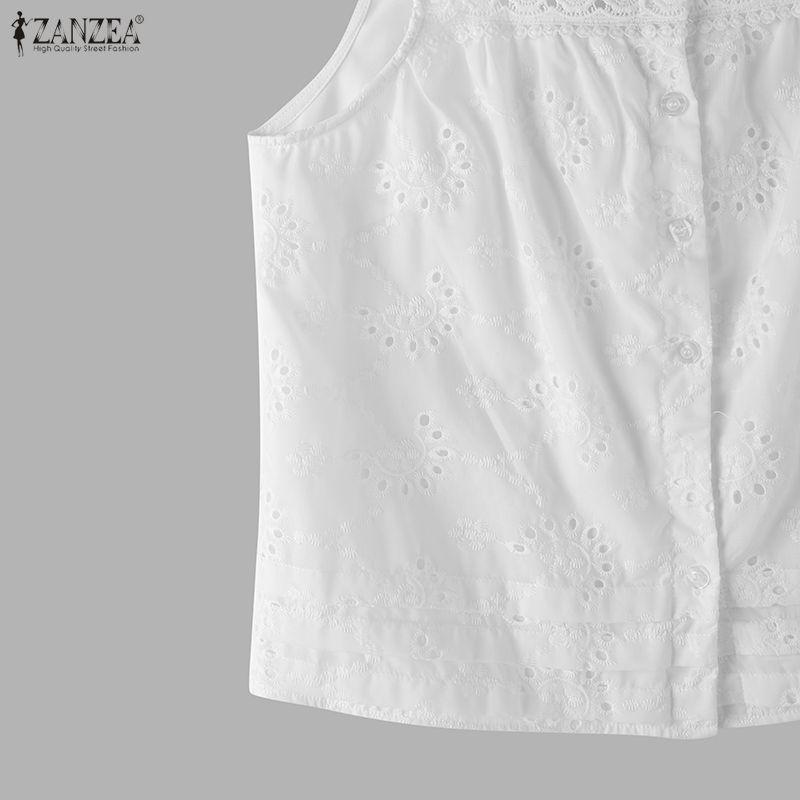 ZANZEA Women Lace Splice Square Collar Summer Casual Sleeveless Vest Tops