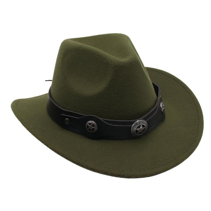 Western Cowboy Top Hat British Retro Jazz Hat Pentagram Badge Felt Hat Trend