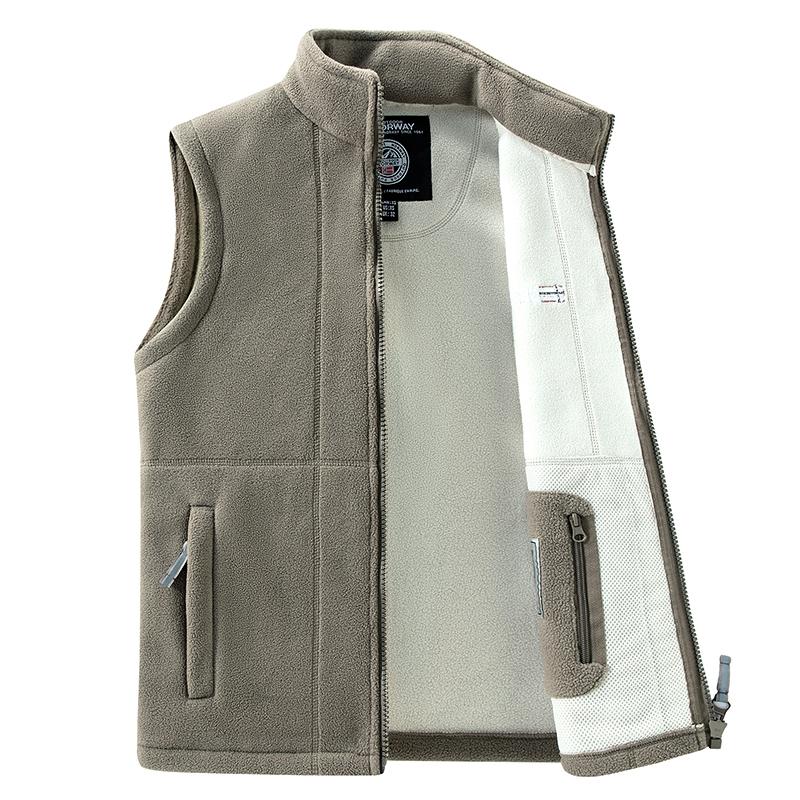 Autumn Men Casual Windproof Vest Jacket Winter Thick Stand Collar Polar Fleece Sleeveless Vest Outdoor Sports Waistcoat Male