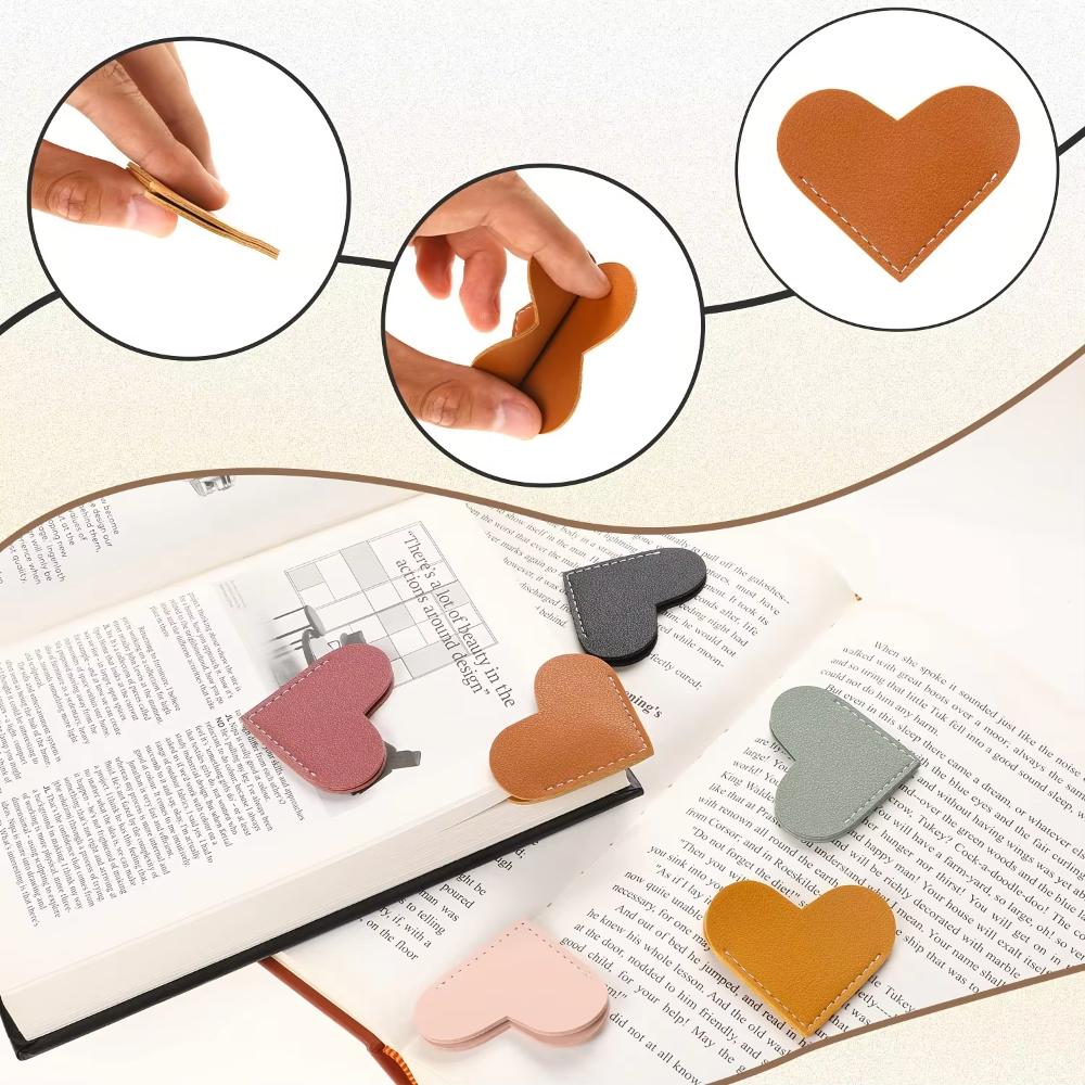 6pcs,Leather Heart-Shaped Bookmark, Corner Book Accessory Cute Corner Bookmark, Reading Enthusiast Book Accessory, Women's Bookm