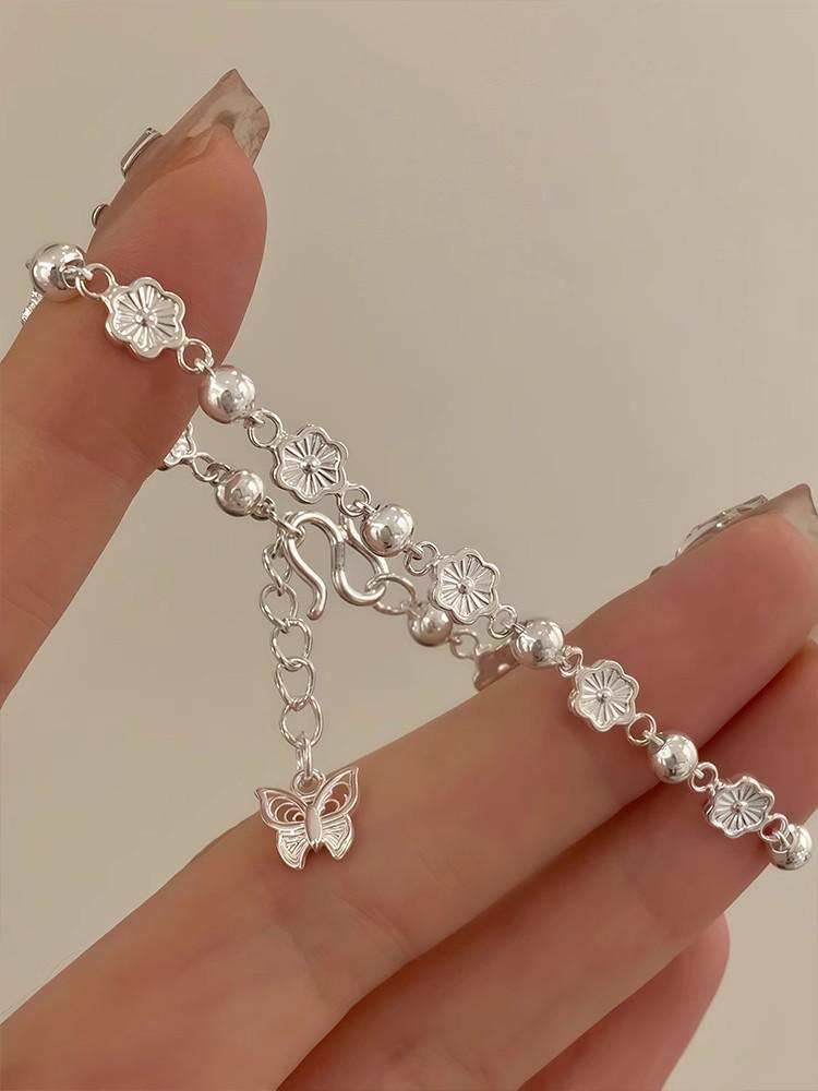 Elegant Chinese Peach Blossom Butterfly Bracelet - Luxurious, Exquisite, Gentle Flower Design