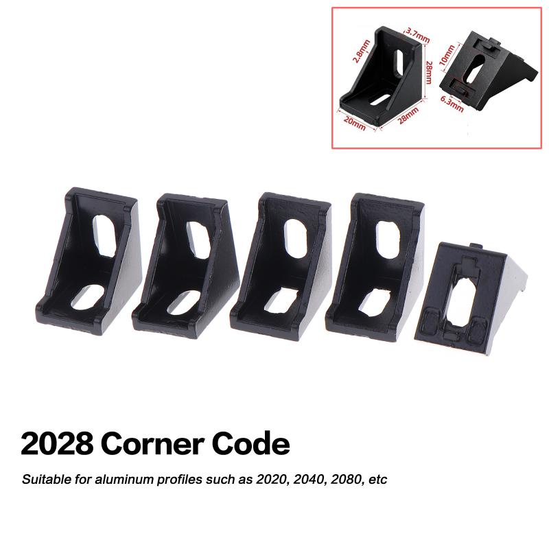 5Pcs Corner Bracket Fitting Black Angle Aluminum Connector 2020/2028/3030/3060/4040/4545 For Industrial Aluminum Profile