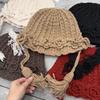 New Retro Flower Hand-woven Braided Wool Hat Women's Autumn and Winter Warm Lace Fringed Knitted Hat