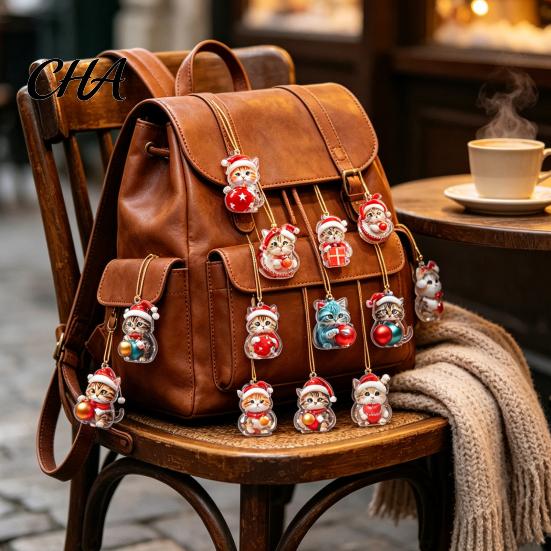 Backpack Charm Accessory Cat Advent Calendar, 24 Days Christmas Countdown Cute 2D Kitten Holiday 2026 Gift Box Ornaments for Party Tree Decor,