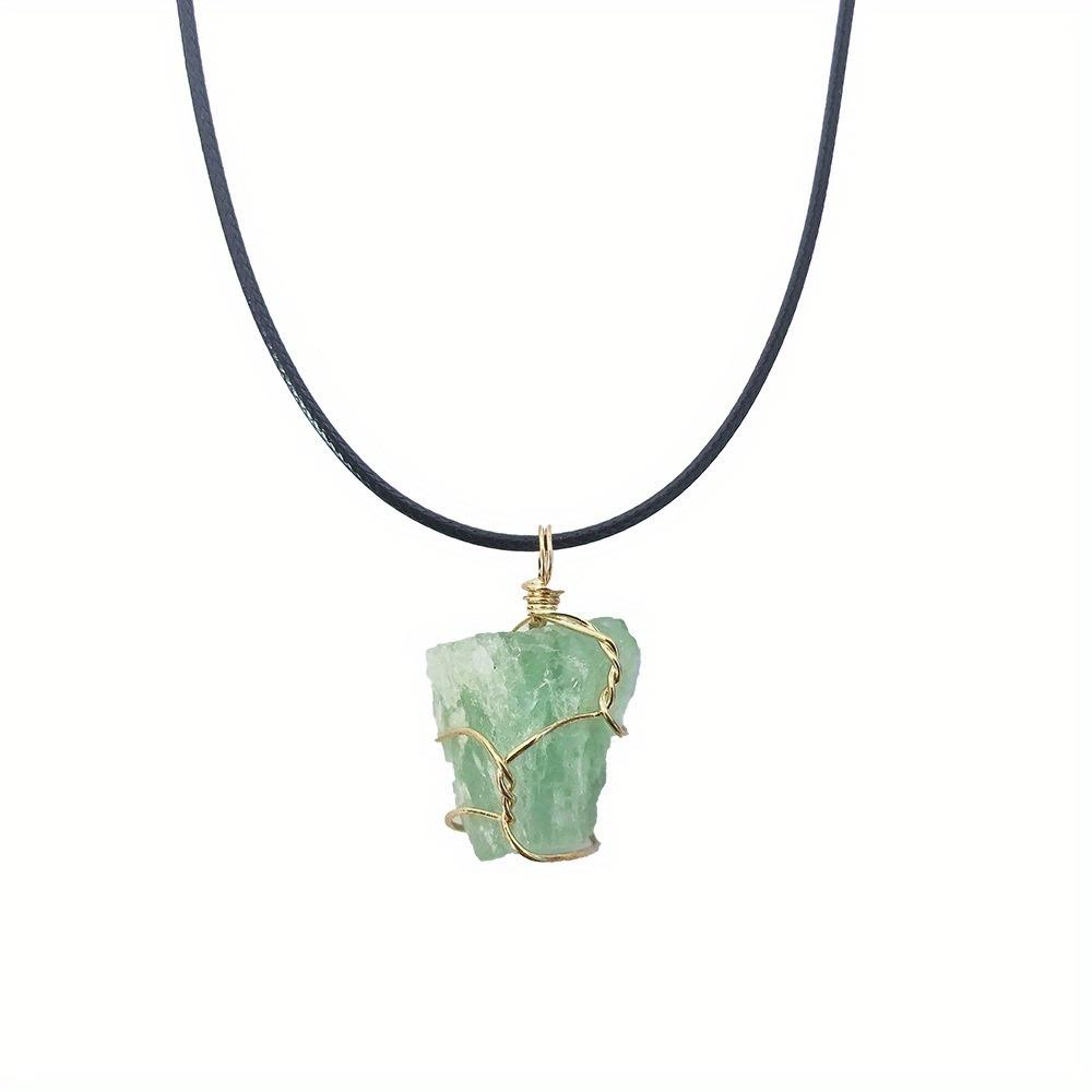 1pc Nature Stone Pendant Necklace Amethyst Rose Quartz Lemon Crystal Fluorite Wire Wrapped Raw Stone Jewelry Gifts