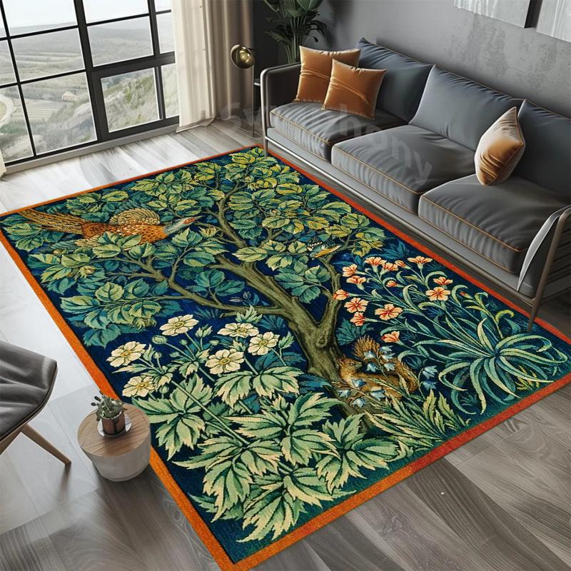Botanical Wildlife Rectangular Area Rug for Bedroom Living Room Office Non Slip Washable Floor Mat Home Decorative Soft Carpet