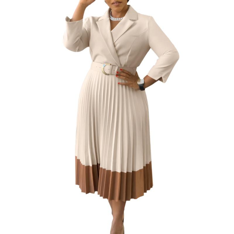 Autumn and Winter Fashion Women's Suit Collar Fashion Elegant Pleated Dress