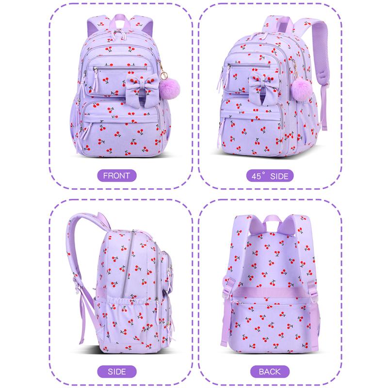 Set Zaino Scolastico in Velluto per Ragazze Adolescenti Zaino da Donna Patchwork con Fiocco alla Moda Zaino per Studenti Borsa per Libri Carina