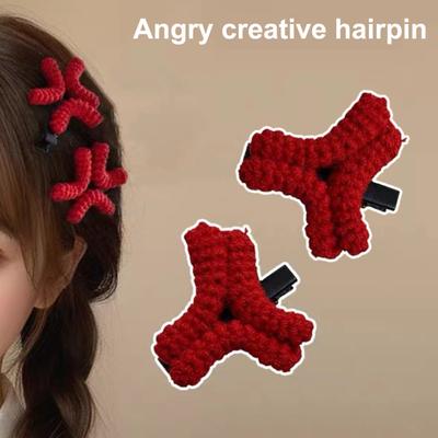Wool Hairpin Angry Graphic Design One-Word Clip Lightweight Comfortable Daily Wear Shopping