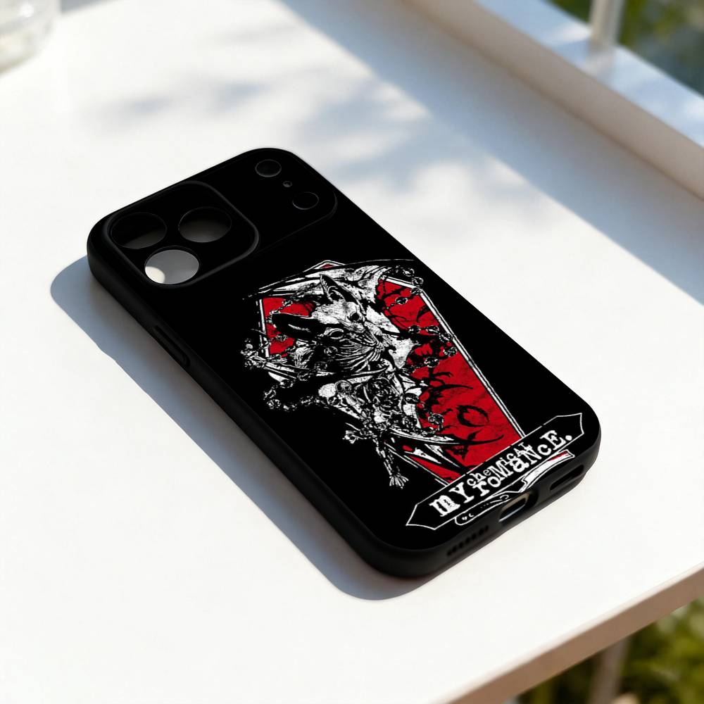 My Chemical R-Romance Band For iPhone 17,16,15,14,13,12,11,Pro,Max,Plus,E,SE4,Air,Mini Black Soft Cover Phone Case