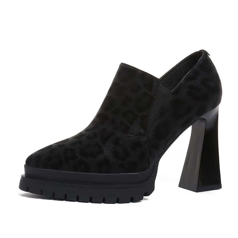 

Leopard Print High Heels Spring and Autumn New Pointed Toe Deep Mouth Platform Sole Non-slip Wear-resistant Low-top Single Shoes 39 чорний