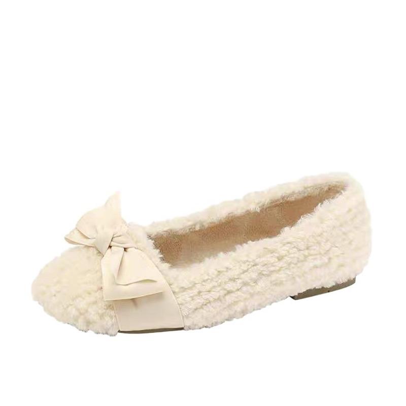 Mao Mao Shoes Flat Bottom Winter New Wear Velvet Cotton Shoes Bow Doudou Shoes Comfortable Shallow Mouth Single Shoes Women