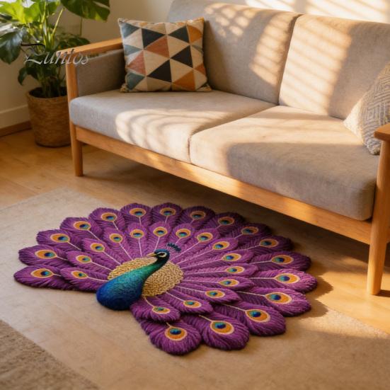 High-density Woven Mat Floor 3D Peacock Print Soft Non-Slip Decorative Rug Colorful Home Living Room Bedroom Doorway Easy Clean Carpet Artistic