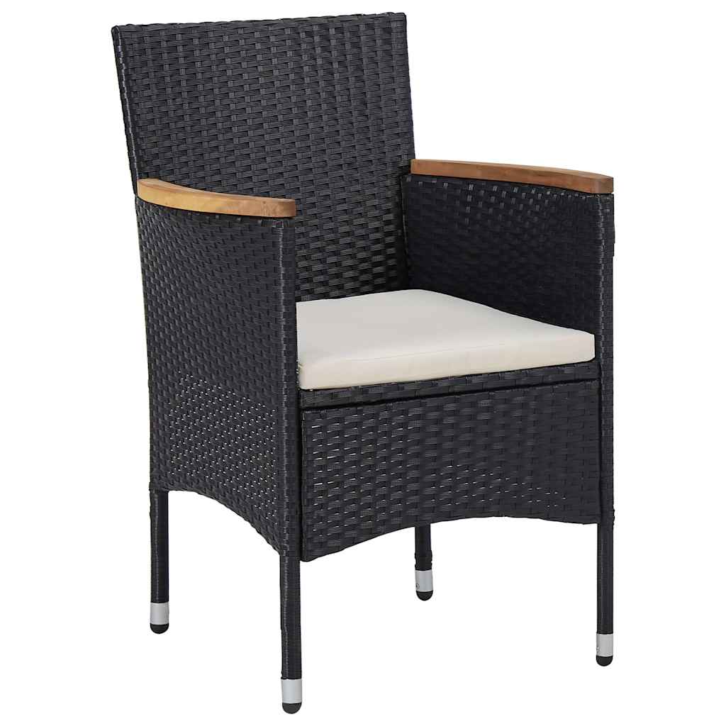 5 Piece Outdoor Dining Set Black Poly Rattan & Solid Acacia Wood