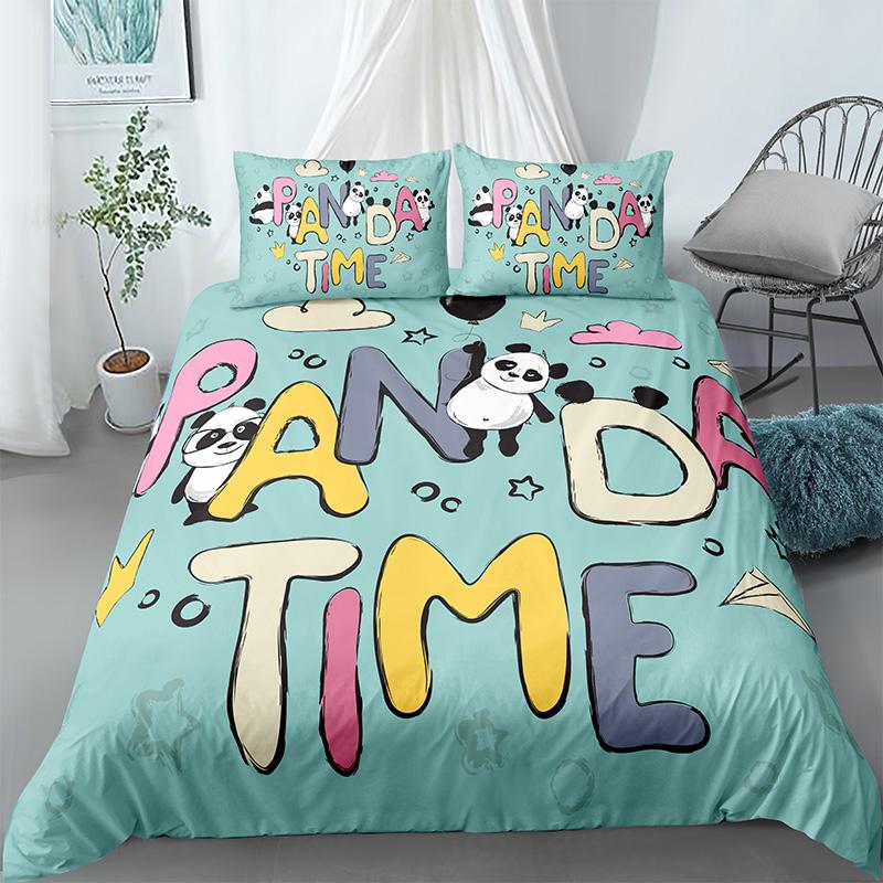 Comforter Panda Printed 2/3Pcs Bedding Set Bamboo For Adult Child Bedclothes And S Bed Sets King