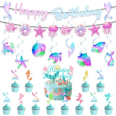 Underwater World Theme Birthday Party Flag Latte Cake Power Strip Set Customization