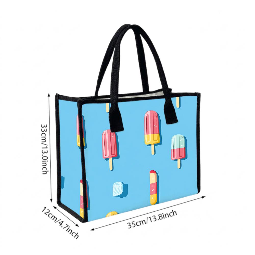Cute Popsicle Printed Tote Bag Casual Large Capacity Handbag for Daily Shopping Outdoor Commute