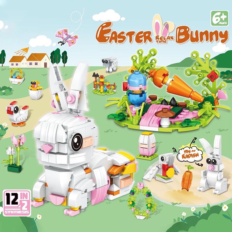Rabbit Micro Building Blocks Mini Bricks Animal Bunny Model DIY Educational Puzzle Toys for Children Easter Birthday Gifts kids
