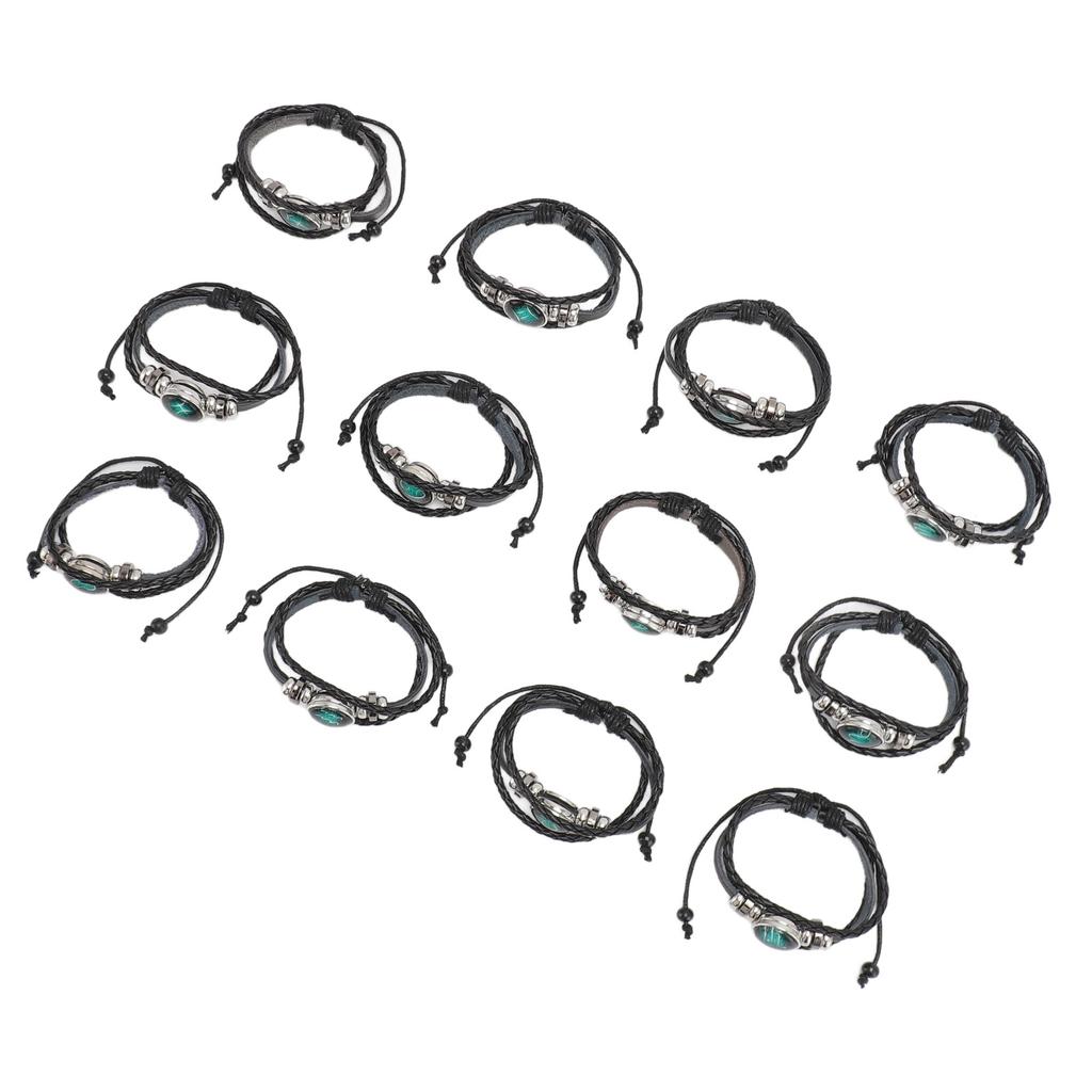 12pcs Zodiac Bracelet Multilayer Woven PU Leather Bracelet Decorative Lightweight Cuff Braided