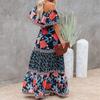 Women Dress Floral Print Off Shoulder Temperament Strapless Slim-fitting Sundress for Party