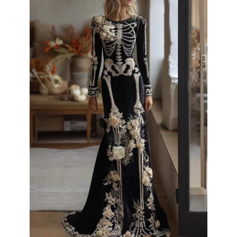 2025 Halloween Evropská a Americká Lebka Kostra 3D Tisk Bodycon Sukně
