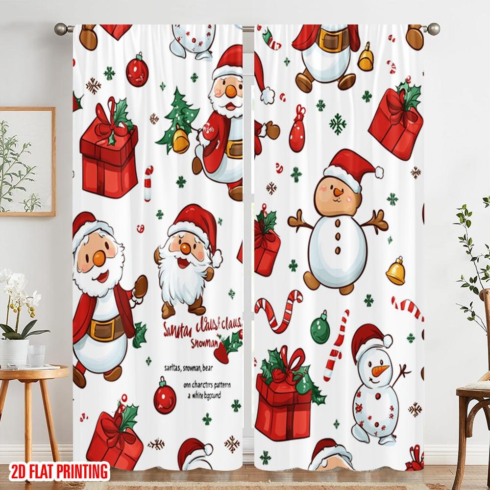 2 Stück, 2D-Flachdruck Beliebte Vorhangpaneele Weihnachten Teddybär Weihnachtsmann Schneemann (3) Vielseitiges Polyester (ohne Stange) Art Deco