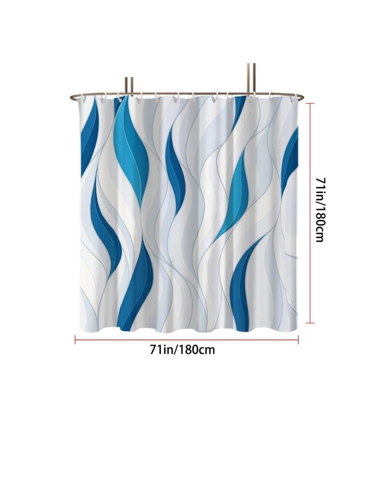 1P Blue Abstract Printed Waterproof Shower Curtain Shower Partition Hanging Curtain With 12 Hooks Multiple Sizes Easy To Install