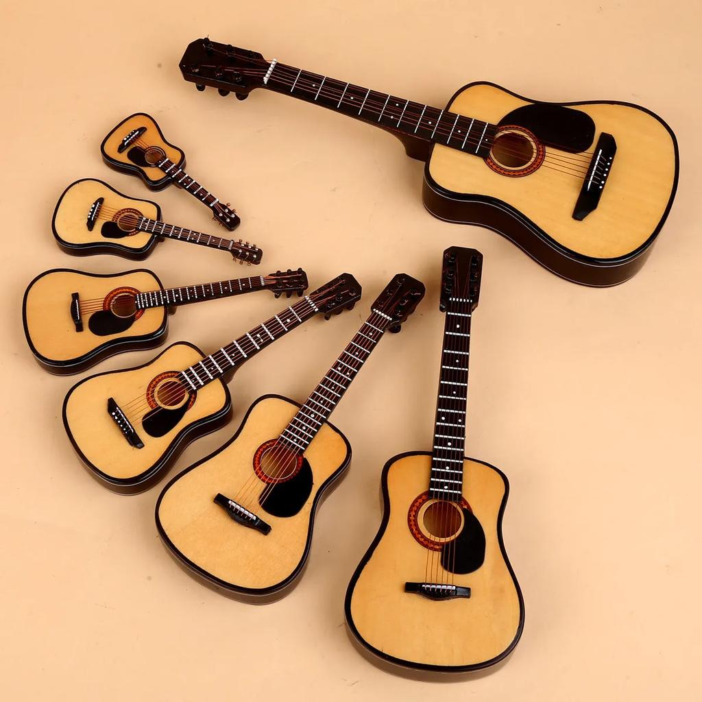 10CM Mini Folk classical guitar model Wooden Mini Guitar Model Musical Instrument Decoration Gift For Bedroom Living Room