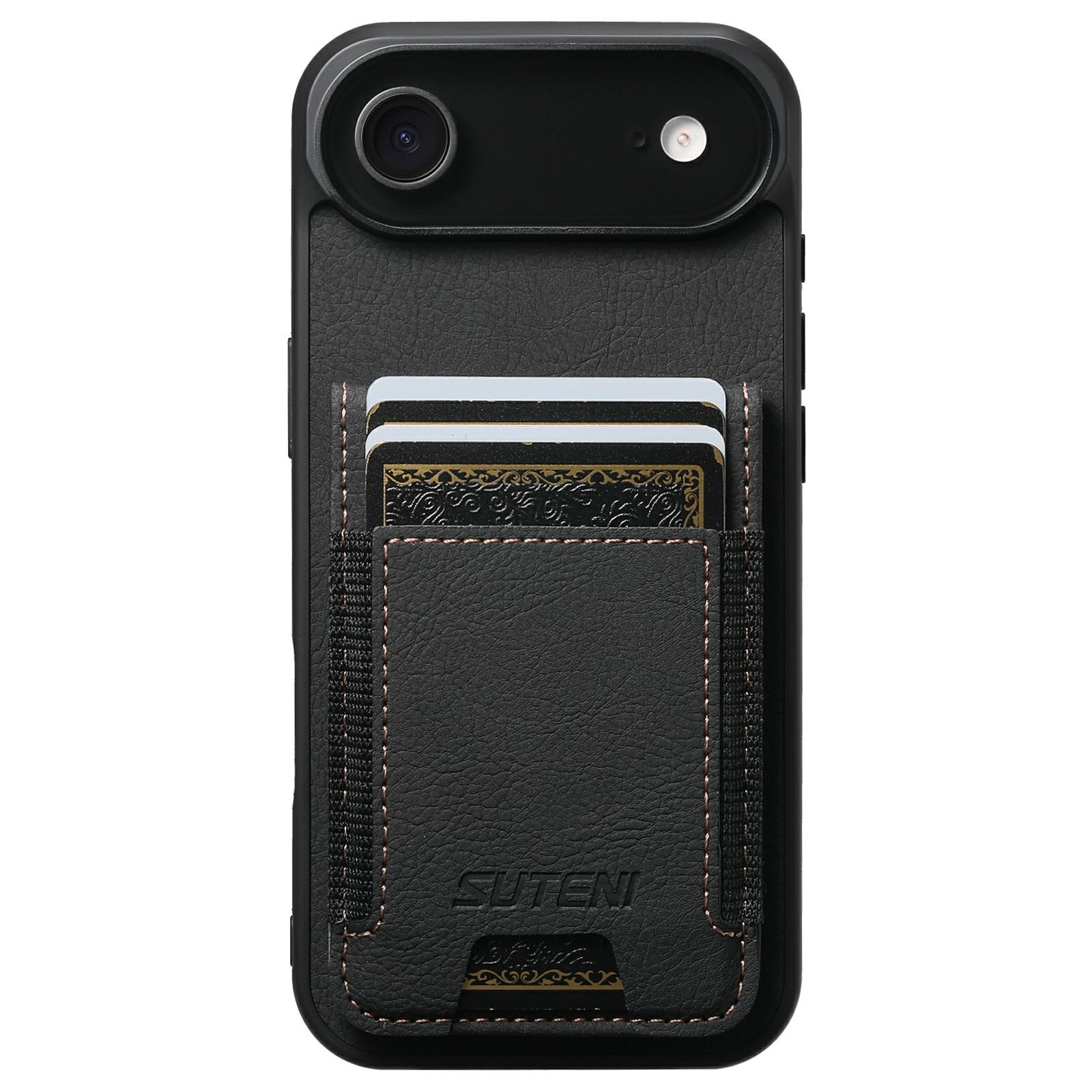 SUTENI H03 Для iPhone Чехол Air Держатель для карт Подставка Кожа с текстурой личи + ТПУ Чехол для телефона A