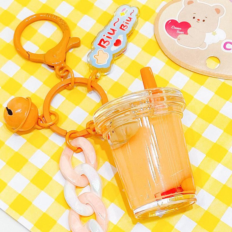 Eyecatching Pink And Orange Cream Bear Milk Tea Cup Keychain Charming Idea Gift