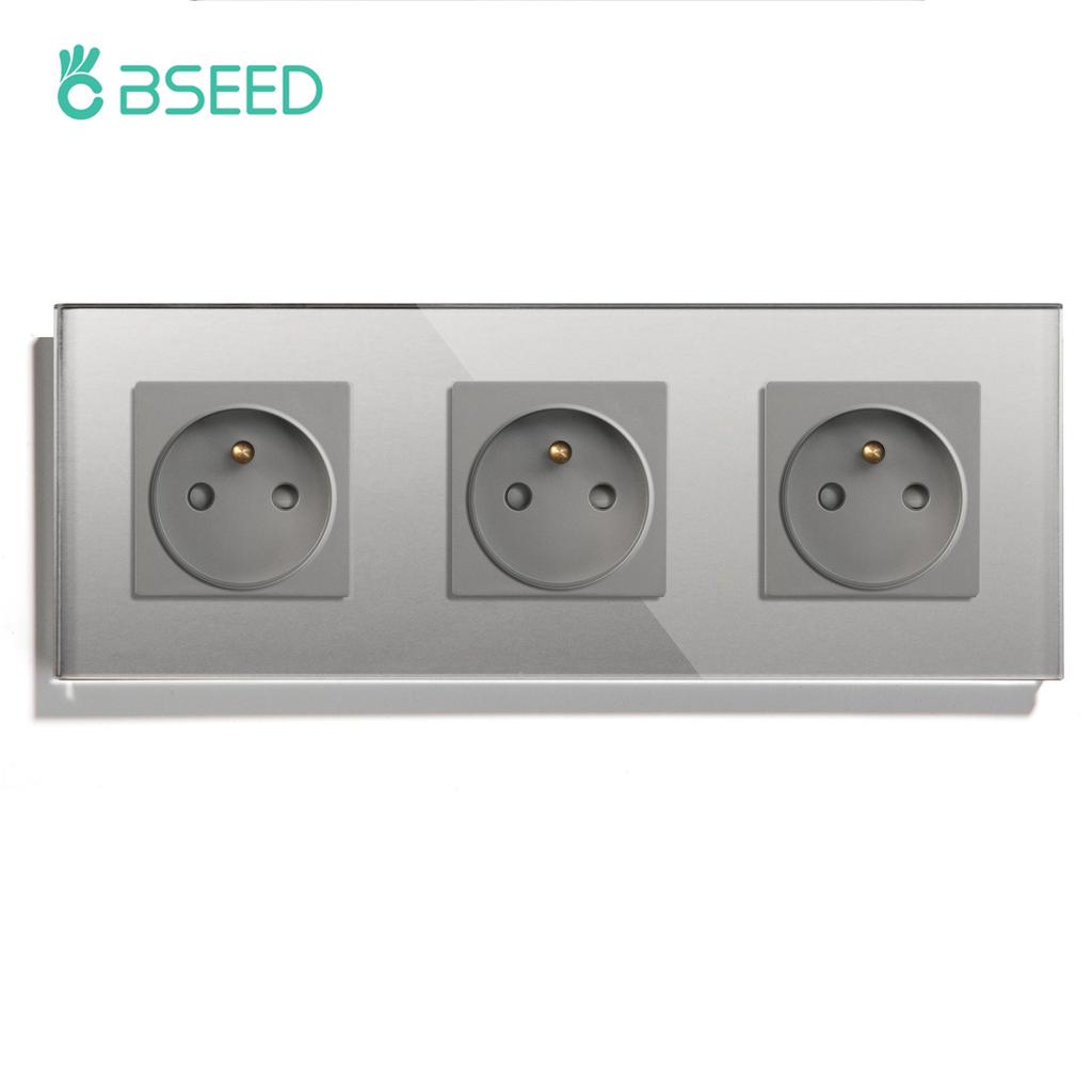 BSEED 1/2/3Gang Touch Light Switches 1Way Sensor Switch With Type-C USB French Wall Sockets Glass Panel Blue Backlight Gray