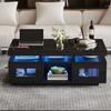 Sofa Table 100x50x43cm Black High-Gloss Coffee Table, with LED Lights Controllable, Mobile App, Living Room Center Cabinet, Charging Port And
