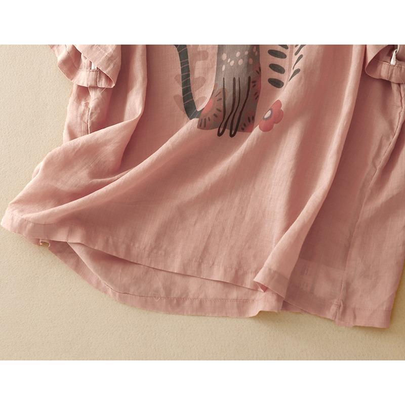 Dimanaf 2025 Women Summer Plus Size Loose T-Shirt Vintage Printing Linen Basic Tops Tees Maxi