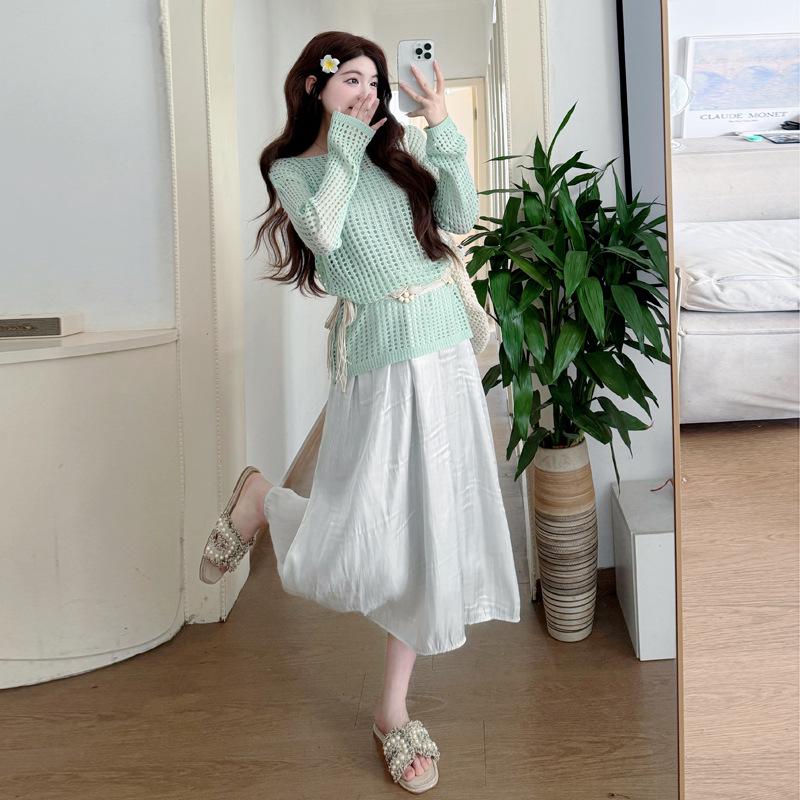 Spring-Summer Hollow Patchwork Mid-Length Maternity Dress Set 2XL