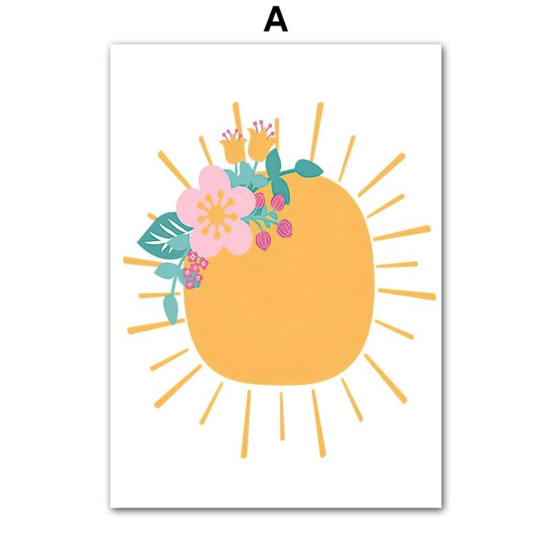 

Милые Солнце Радуга Облака Звезды Цветы Настенное Искусство для Детской Комнаты Холст Живопись Мультяшные Постеры и Принты Картинки Декор для Детской Комнаты 21cm×30cm NoFrame