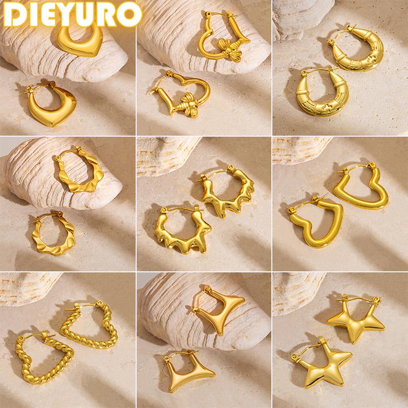 DIEYURO 316L Stainless Steel Concise Fashion Heart irregular Earrings For Women Lady New Trend Ear Circle Jewelry Party Gift