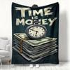 Clock and Cash Combination Flannel Printed Blanket Suitable for All Seasons Suitable for Living Room Office Sofa and Travel