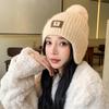 Hat Women's Fashion Leather Label Knitted Wool Hat Winter Warm Student Ear Cap Thick