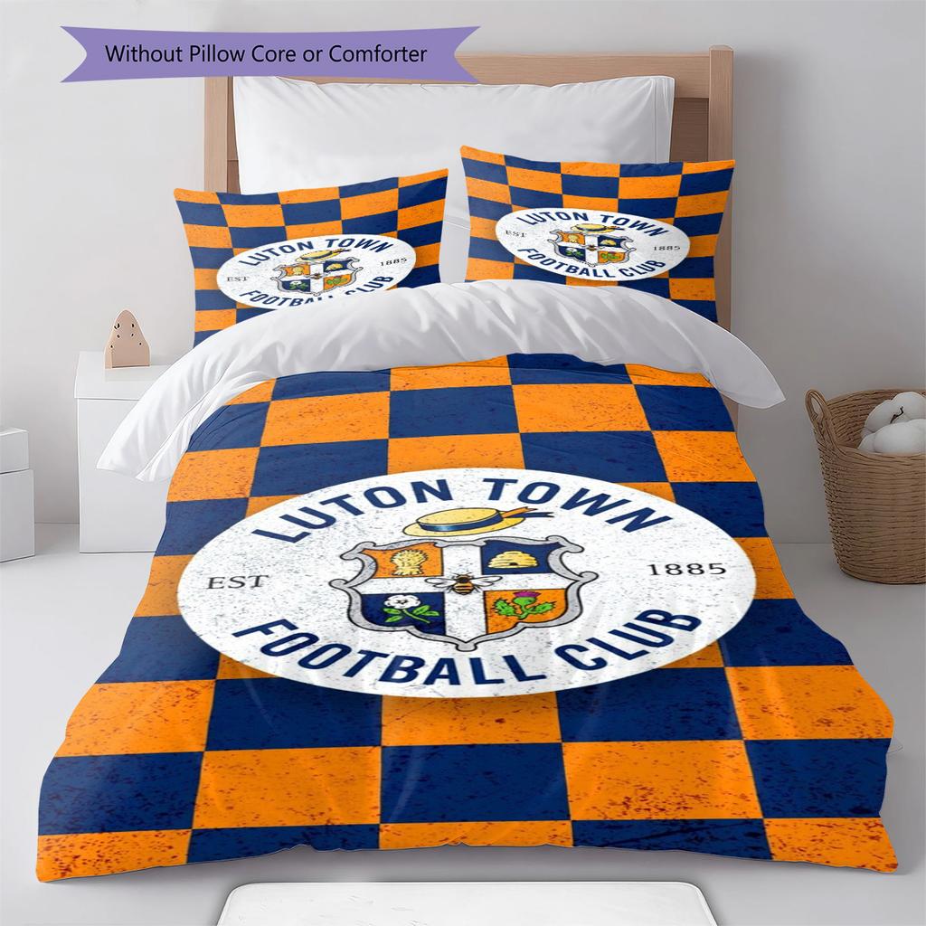 Luton Town FC Muster Bettwäsche-Set Bettbezug Kissenbezug Heimdeko Geschenk (1 Bettbezug + 2 Kissenbezüge, ohne Füllung)