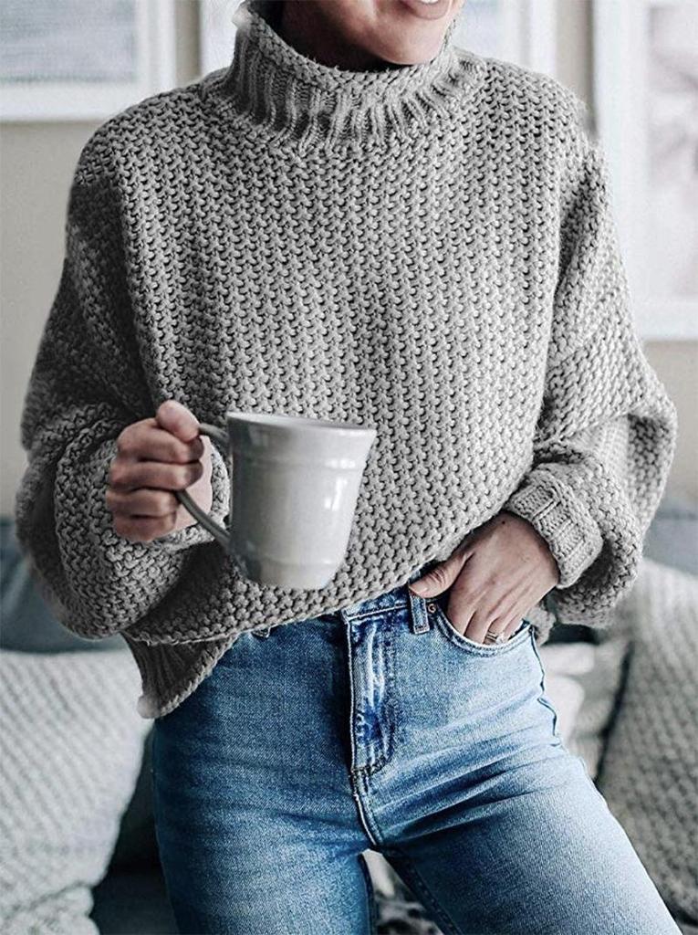 Women's Thick Yarn High Neck Pullover Sweater - 2019 Autumn/Winter Knitwear Collection for European and American Fashion.