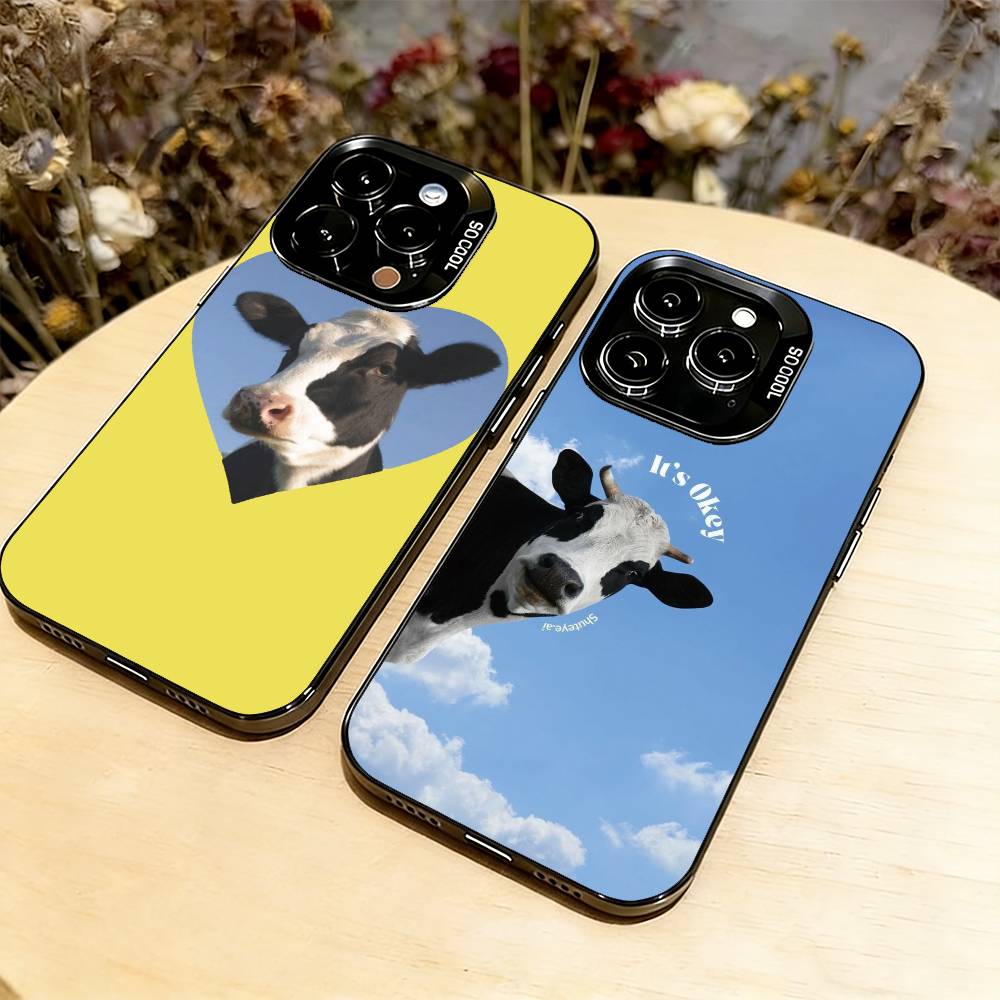 Funny cute cows Phone Case For iPhone 17,16,15,14,13,12,11 Plus,Pro Max,XS,Colored Silver Plated Inside Cover