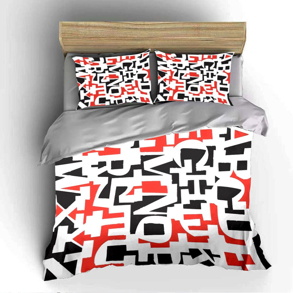 Modern Abstract Letter Print Bedding Set  Bedding set (1 duvet cover, 2 pillowcases, duvet not included)