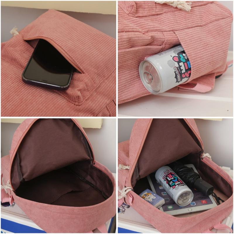 Autumn Winter New Corduroy Women's Backpacks Breathable Wear-resistant Solid Color Teenager Girl Shoulders Bag Large Capacity Casual Female Knapsacks